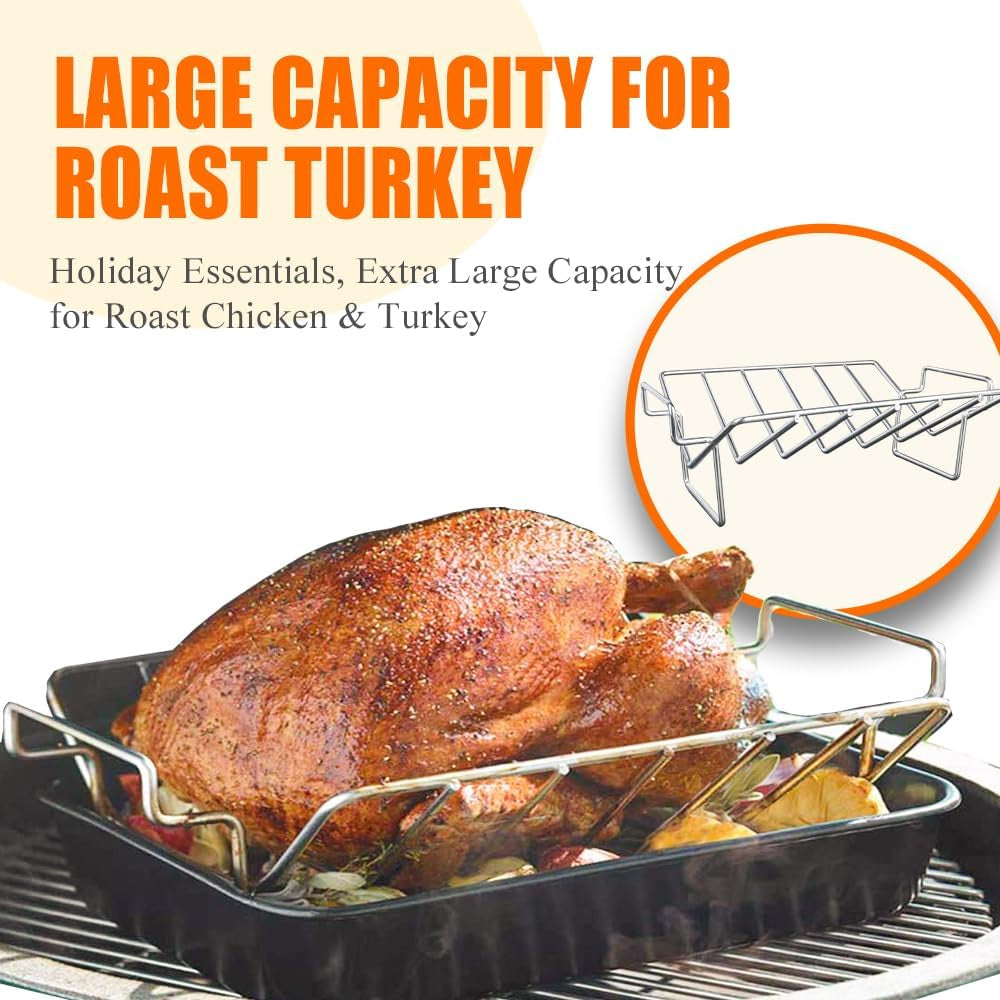 Thanksgiving Turkey Roasting Rack Cooker for Big Green Egg, Stainless Steel Rib Racks for Smoking, Turkey Roaster Racks for Roasting Pan, for Big Green Egg, Kamado Joe, Char-Griller Akorn, Etc