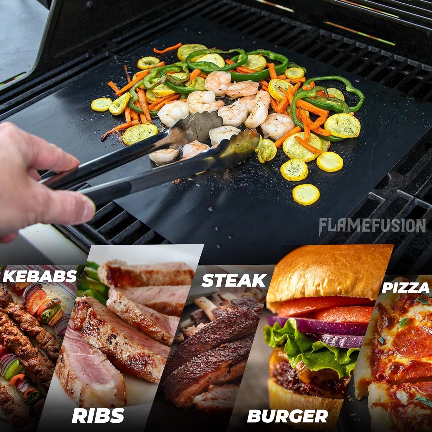 Flamefusion Grill Mat - Heavy Duty 600 Degree BBQ Grill Mat for Outdoor Grilling (Set of 5) | Extended Warranty
