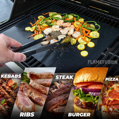 Flamefusion Grill Mat - Heavy Duty 600 Degree BBQ Grill Mat for Outdoor Grilling (Set of 5) | Extended Warranty