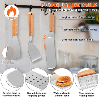 Griddle Accessories Set of 18, Stainless Steel Flat Top Grilling Accessory Outdoor Camping BBQ Cooking Tools, with Grill Spatulas, Scraper, Melting Dome, Burger Turner, Portable Carrying Bag