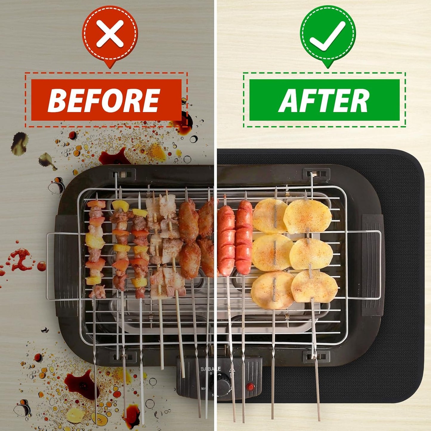 Grill Mat for Outdoor Grill, 24 * 31 Inch Heat Resistant Grill Mat for Outdoor Grill, Double-Sided Fireproof Grill Mat to Protect Outdoor Grill Table, Water Proof & Oil Proof BBQ Mat (1.2Mm)