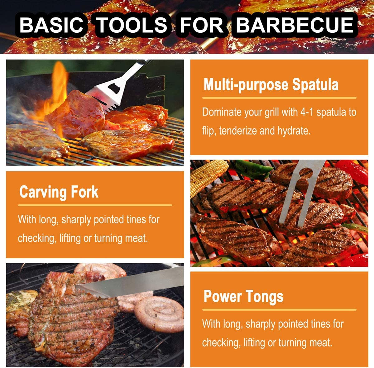 20PCS Heavy Duty BBQ Grill Tools Set - Extra Thick Stainless Steel Spatula, Fork& Tongs. Complete Barbecue Accessories Kit in Aluminum Storage Case - Perfect Grill Gifts for Men