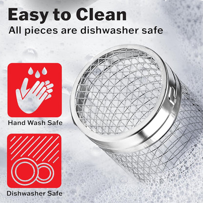 Mckay Rolling BBQ Grilling Basket Set | Portable, Durable Stainless Steel, Perfect for Barbecue & Outdoor Cooking- Rotating Grill Accessories Mesh Net Tube Cylinder for Delicious Meals, Veggies, 2 Pcs