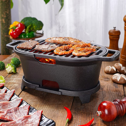 Mini Cast Iron Hibachi Grill, Tabletop Small Portable Charcoal Grill for Outdoor Camping, Japanese BBQ Grill Grate Surface 11" X 6.7 "