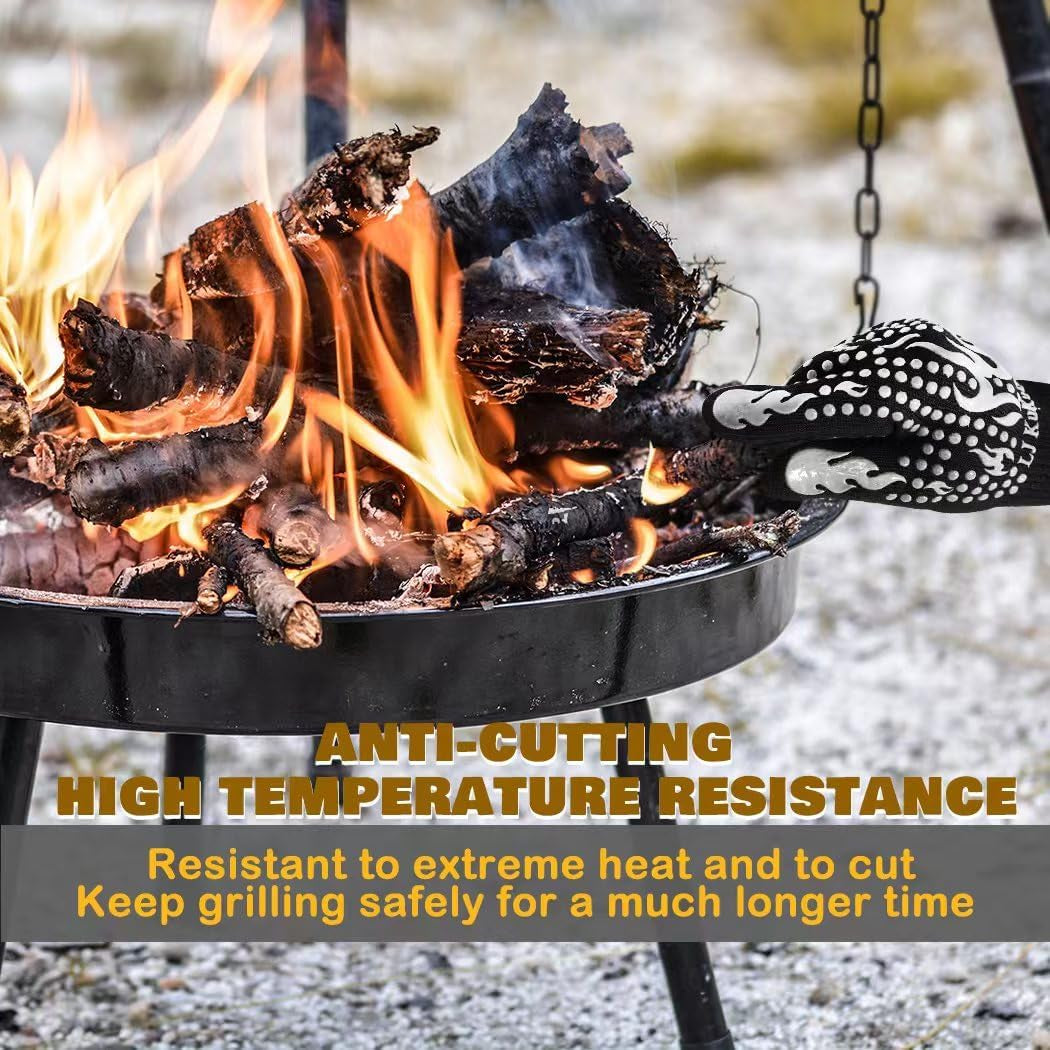 BBQ Heat Resistant Gloves, 1472 Degree F Cut-Resistant Grill Gloves for Heat Resistant Cooking, Outdoor Grill, Barbecue, Oven, Cooking, Kitchen and Baking -