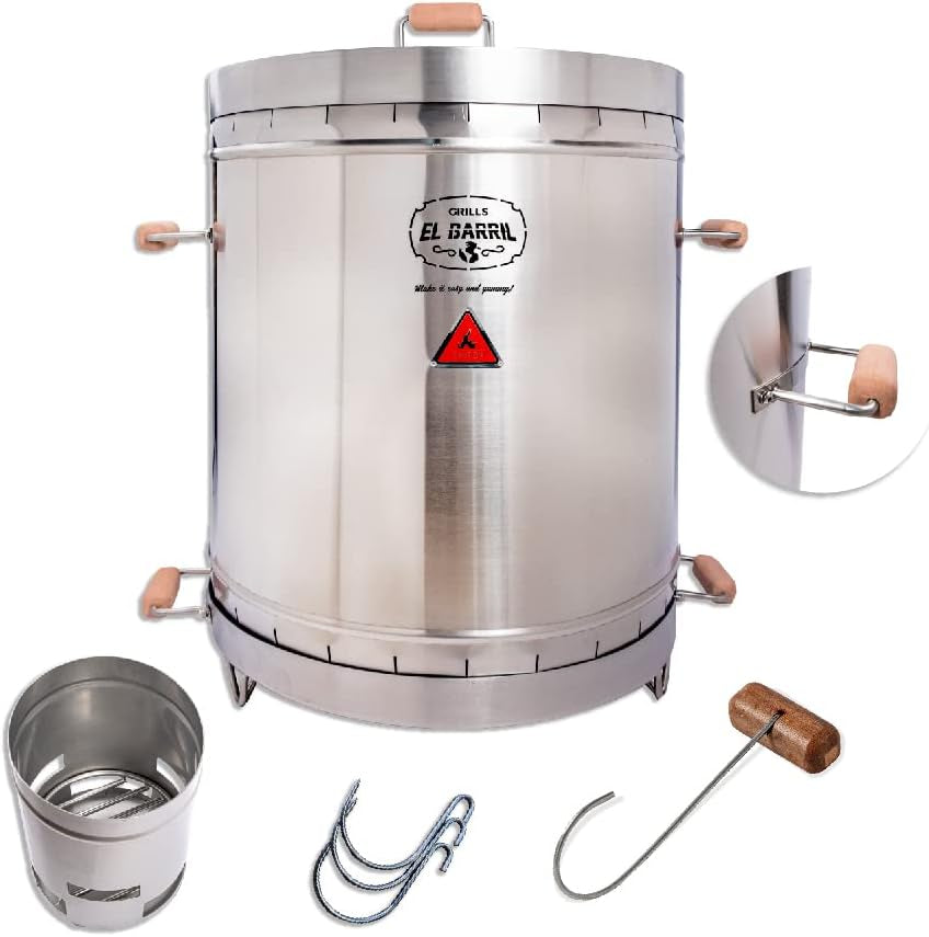 EL BARRIL Grill & Smoker Barrel (EXTRA LARGE)| 100% Stainless Steel Barrel| You Can Grill, Smoke, Roast and Bake| Smokeless, Even Heat Distribution & Perfect Preservation for Your Meats