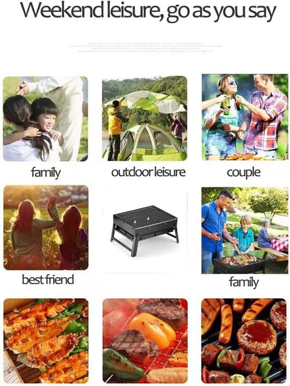 Folding Portable Barbecue Charcoal Grill, Barbecue Desk Tabletop Outdoor Stainless Steel Smoker BBQ for Outdoor Cooking Camping Picnics Beach