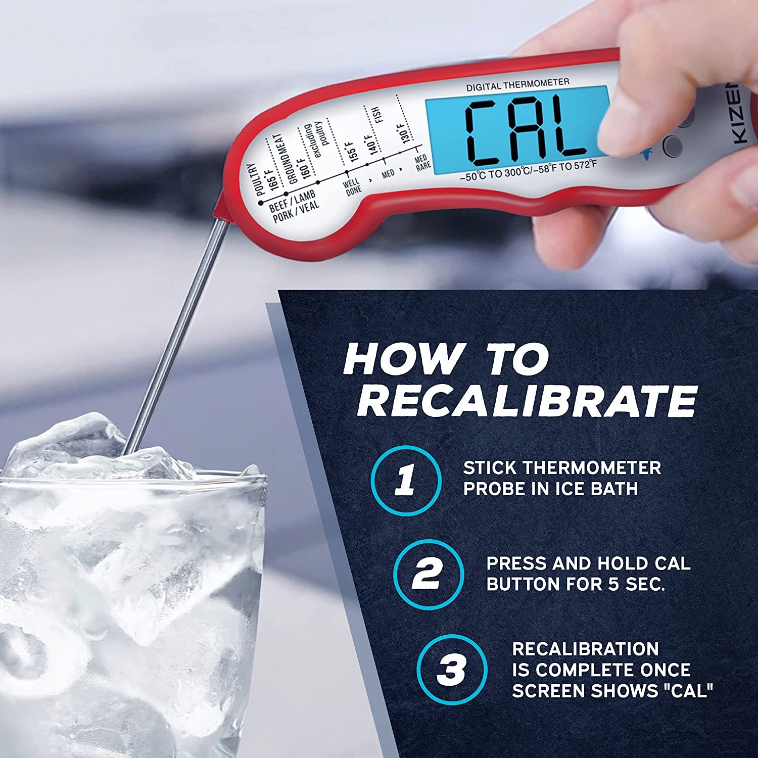 Digital Meat Thermometer with Probe - Instant Read Food Thermometer for Cooking, Grilling, BBQ, Baking, Liquids, Candy, Deep Frying, and More - Red/White