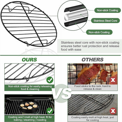 Teamfar round Cooling Rack, 7.5’’ Small Baking Roasting Grilling Rack with Stainless Steel Core & Non-Stick Coating, for Cooking Steaming Cooling, Healthy & Durable, Oven Safe & Easy Clean – Set of 2