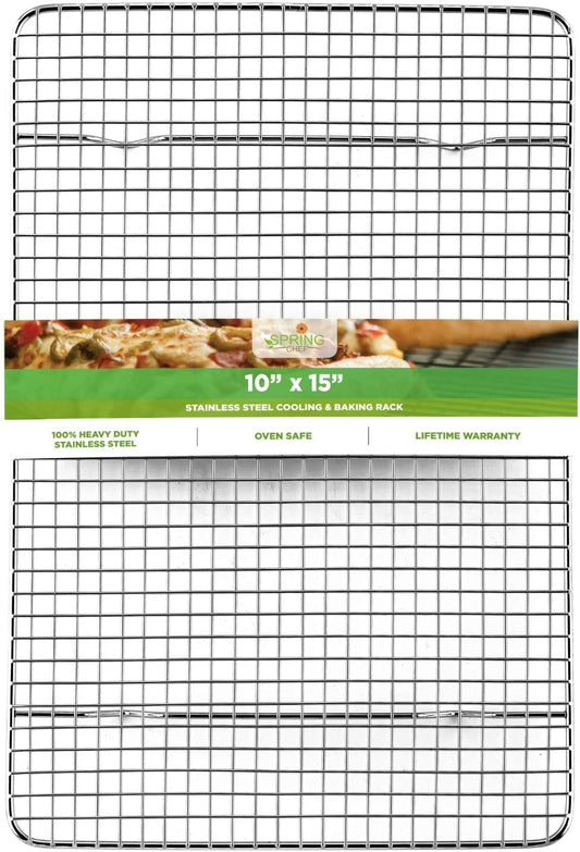 Spring Chef Cooling Rack & Baking Rack - Heavy Duty 100% Stainless Steel Cookie Cooling Racks, Wire Rack for Baking, Oven Safe 10 X 15 Inches Fits Jelly Roll Pan - Grill Racks for Cooking and Baking