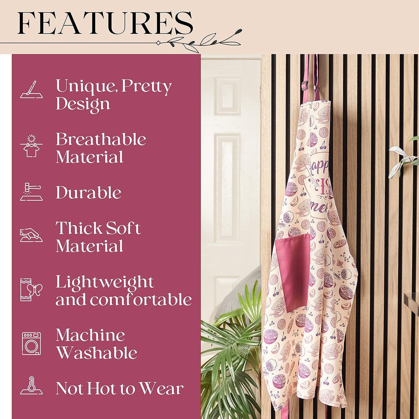 Waterproof Apron for Women with Large Pocket for Cooking & Baking - Oil and Stain Repellent