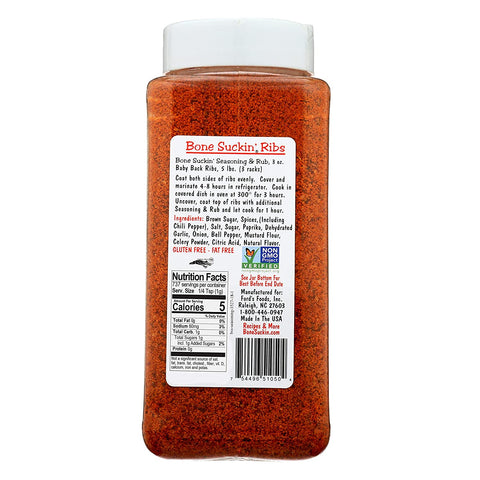 Image of Bone Suckin' Seasoning & Rub, Original Blend, 26 Oz - Grilling Rubs, Dry Pork Rub, Gluten-Free, Non-Gmo, Kosher, Great on Ribs, Pork, Beef, Chicken, Seafood, Pasta, Vegetables & Even Popcorn! No Msg - 1 Pc