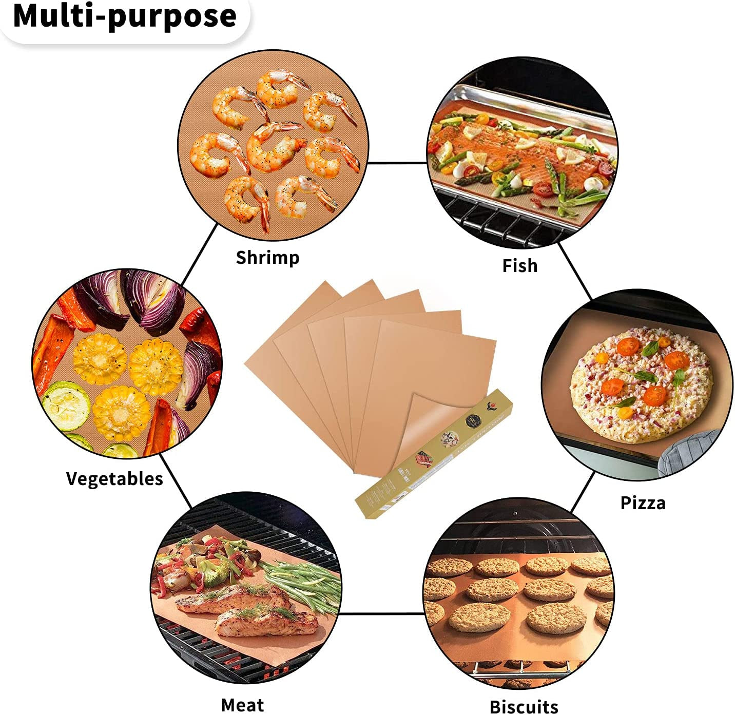 Copper Grill Mats for Outdoor Grill -Set of 5 Nonstick BBQ Grill Mat 15.75 X 13", Reusable & Heavy Duty under Grill Mat, Easy to Clean, Works for Gas, Charcoal, Electric Grill