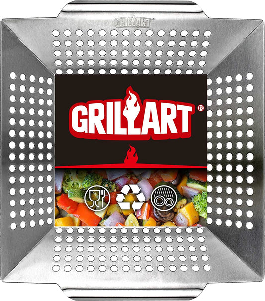GRILLART Grill Basket Heavy Duty -Large Grill Baskets for Outdoor Grill Vegetables -Stainless Steel Veggie Grilling Basket/Pan - Lasting Grill Vegetable Basket BBQ Grill Accessories, Gifts for Dad Men