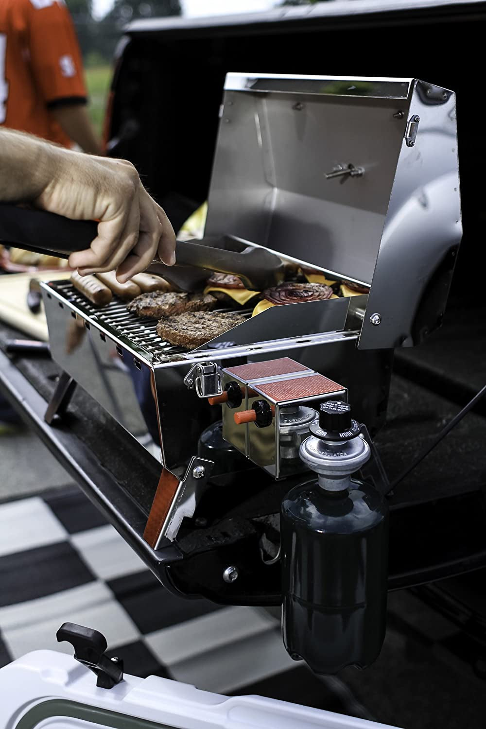 Stainless Steel Portable Propane Gas Grill, Convenient Size for Tailgating, Camping, RV, Picnicking, Home and Boats, Includes Storage Bag (125 Square Inches of Cooking Surface)