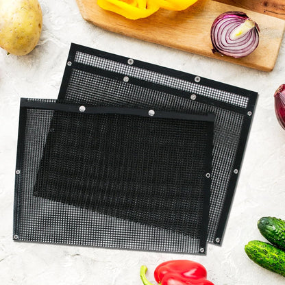 Large BBQ Mesh Grill Bags Set 2 Reusable Non-Stick Grill Bag for Charcoal Gas Electric Grills&Smokers Pitmasters Heat Resistant Barbecue Bag Vegetables Grilling Pouches Grill Accessories BBQ Tools