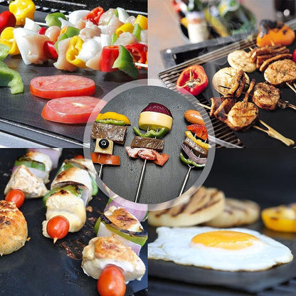 SJ Rose Grill MATS, 2 BBQ Grill MATS - Free BASTING Brush!, Reusable Grill & Baking Mat, Easy to Clean Grill Mat, Grilling Mats for Outdoor Grill, 2 BBQ Mat, Grill Mats for Outdoor Grill Nonstick