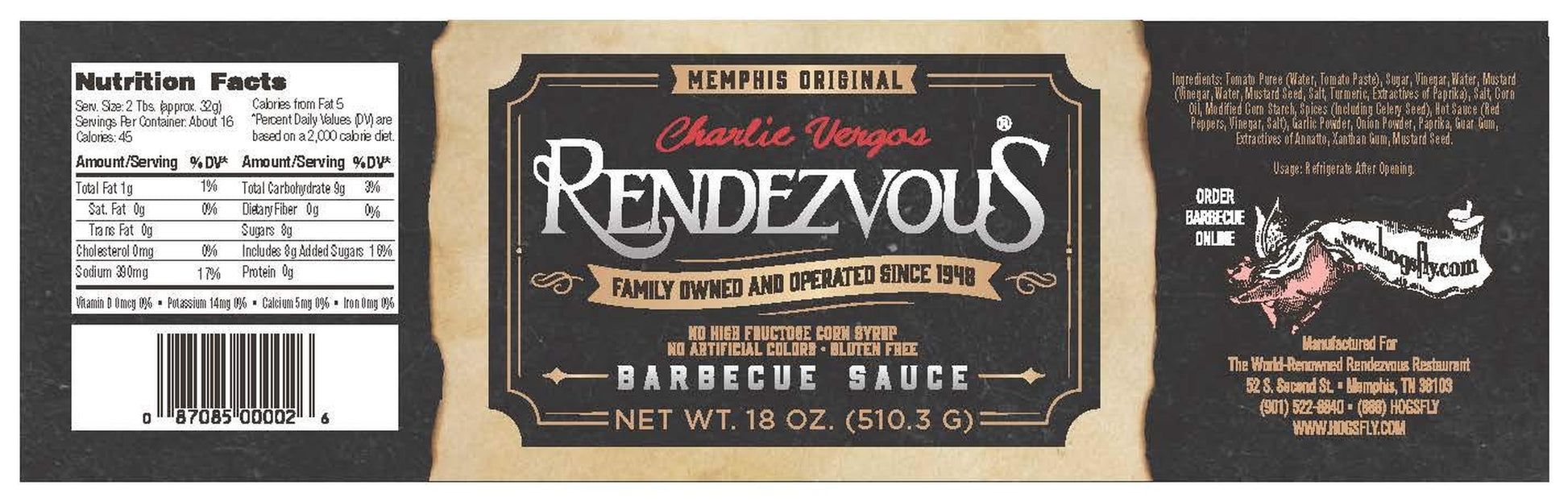 Charlie Vergos Rendezvous (Memphis) Famous Barbecue Sauce 1LB 2Oz (3 Pack)