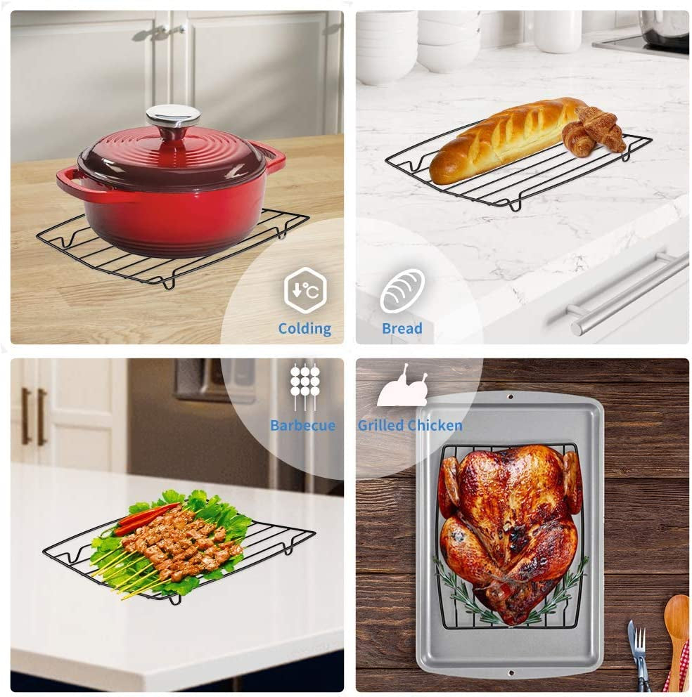 Roasting Rack for Roasting Pan,Baking Rack for Cooking, Roasting, Cooling and Grilling,V Shape Non-Stick Wire Rack,10×8" Black