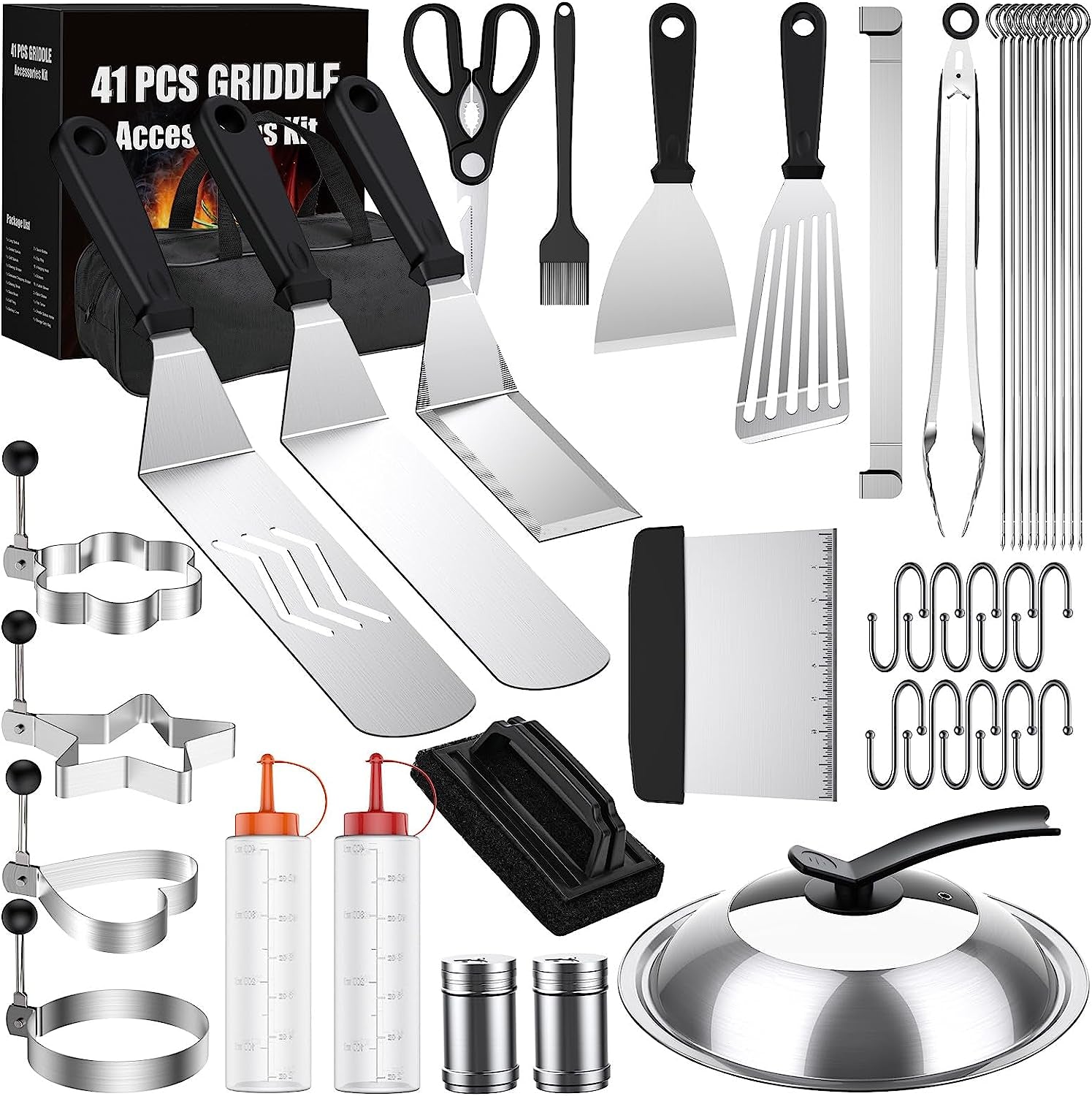 Blackstone Griddle Accessories Kit,41Pcs Flat Top Grill Accessories Set for Blackstone and Camp Chef,Professional Stainless Steel Griddle Grill Tools Set for Outdoor BBQ Teppanyaki Camping