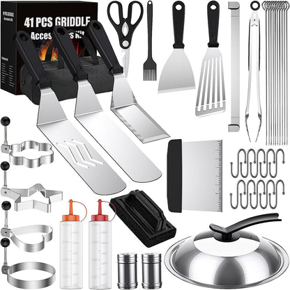 Blackstone Griddle Accessories Kit,41Pcs Flat Top Grill Accessories Set for Blackstone and Camp Chef,Professional Stainless Steel Griddle Grill Tools Set for Outdoor BBQ Teppanyaki Camping
