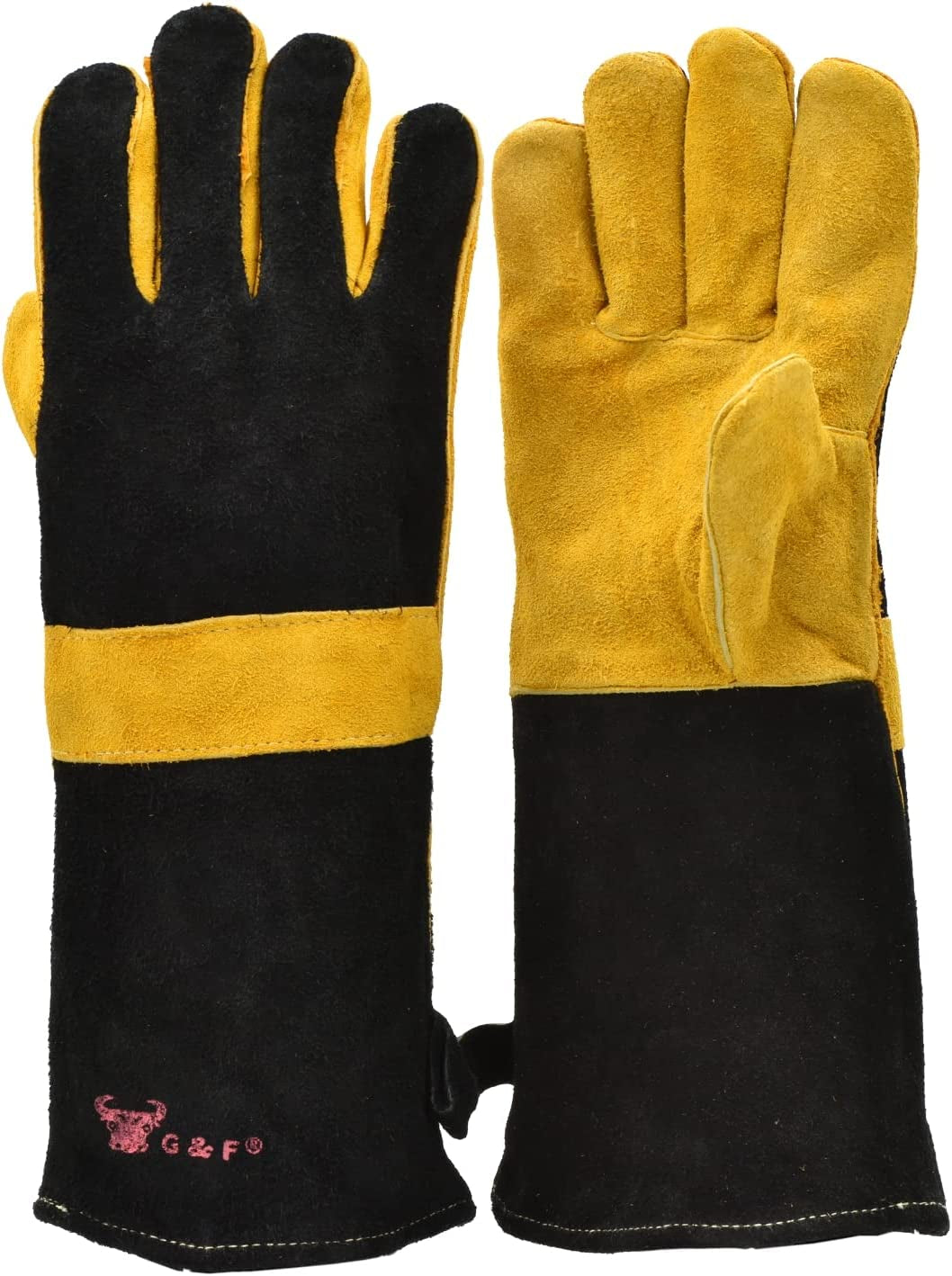 14.5" Long Premium Leather Gloves, BBQ Gloves, Grill and Fireplace Gloves, Cotton Lining with Kevlar Stitch, Heat Resistant Gloves, Animal Handling Gloves, Bite-Proof Gloves