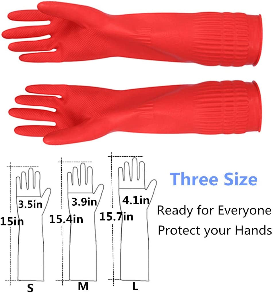 Rubber Cleaning Gloves Kitchen Dishwashing Glove 3-Pairs,Waterproof Reuseable.(Large)