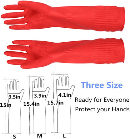 Rubber Cleaning Gloves Kitchen Dishwashing Glove 3-Pairs,Waterproof Reuseable.(Large)