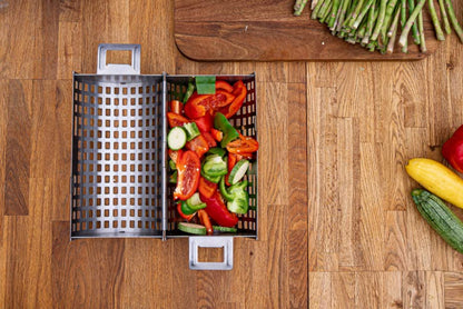 BBQ Dragon | Rolling Grill Basket | Food Grade Stainless Steel Grilling Basket | 13.5”X5.6” Cylinder | Vegetables, Shrimp, Fish, Chicken Wings | Snap Close Lid | Dishwasher Safe | Grilling Accessory