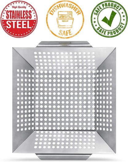 3 Pack Grill Baskets for Outdoor Grill, Heavy Duty Stainless Steel Vegetable Grill Basket, Grilling Basket for Veggies, Grilling Accessories for All Grills & Smokers - Grilling Gifts for Men