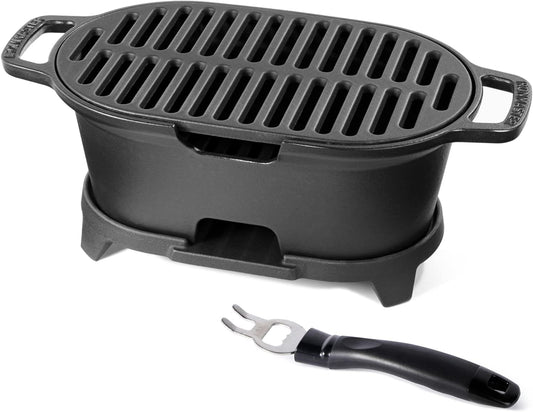 Mini Cast Iron Hibachi Grill, Tabletop Small Portable Charcoal Grill for Outdoor Camping, Japanese BBQ Grill Grate Surface 11" X 6.7 "