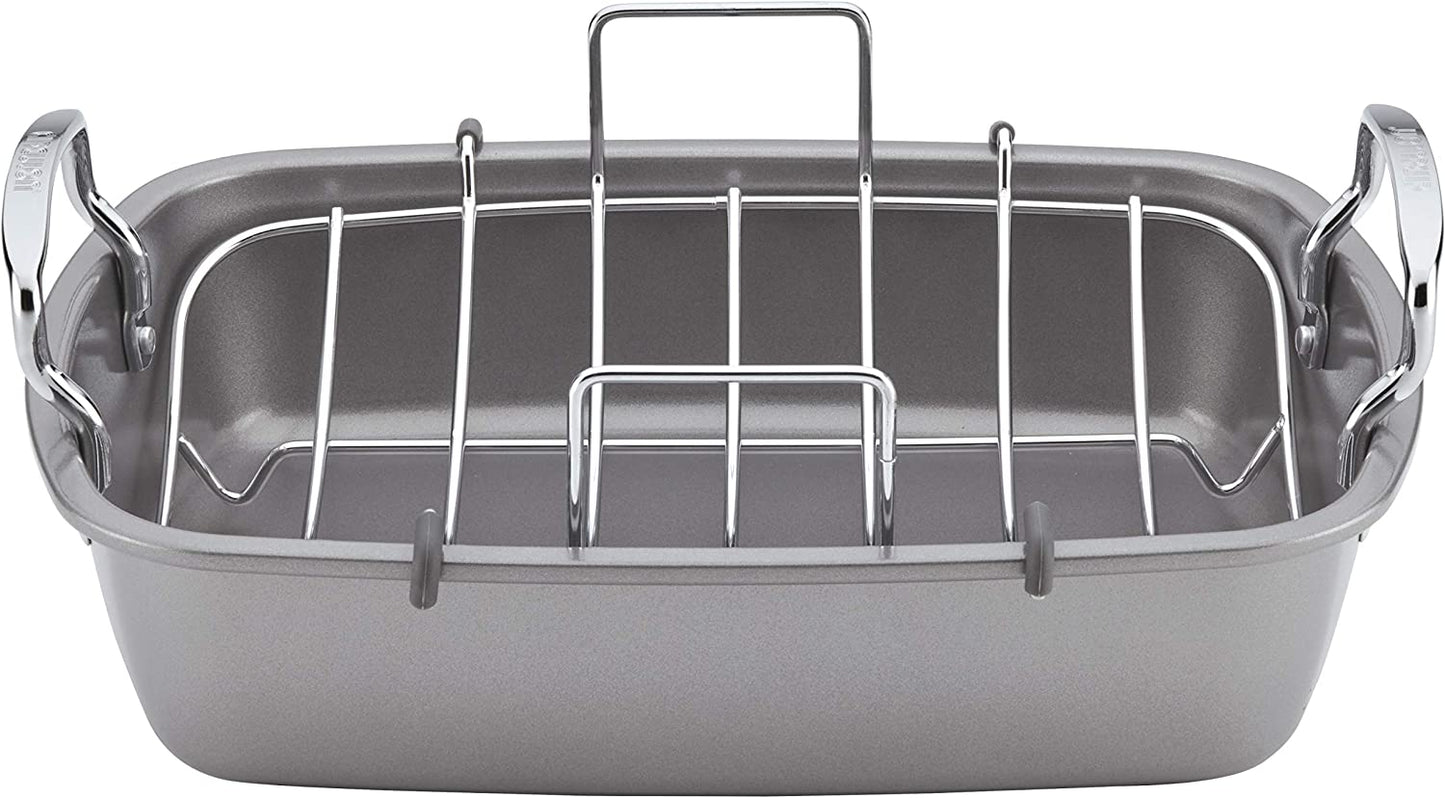 Circulon Nonstick Roasting Pan / Roaster with Rack - 17 Inch X 13 Inch, Gray