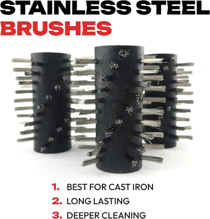 Automatic BBQ Grill Cleaning Robot Replacement Brush - Grill Cleaner Parts, Grilling Accessories, Wire Brush Tool, Metal Brush - Set of 3 Each Stainless Steel, Nylon and Brass Variety Pack