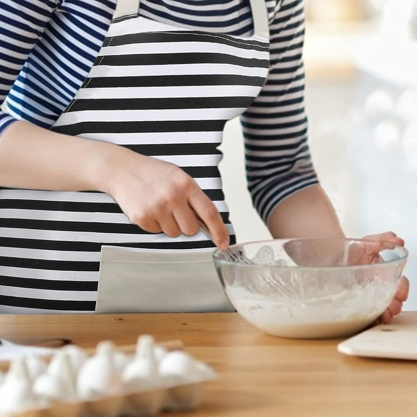 Kitchen Apron Women, Apron with Pockets,Striped Apron, Cooking Aprons for Women, Kitchen Bib Apron for Baking