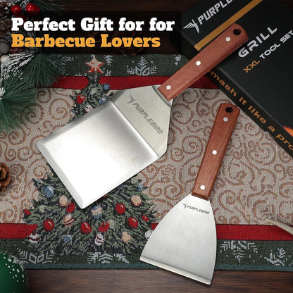 PURPLEBIRD Extra Large Grill Spatula Set Stainless Steel Smash Burger Spatula Kit, 5.5 X 5 Inch BBQ Griddle Spatula and Grill Scraper, Griddle Tools, Grill Utensils for Camping