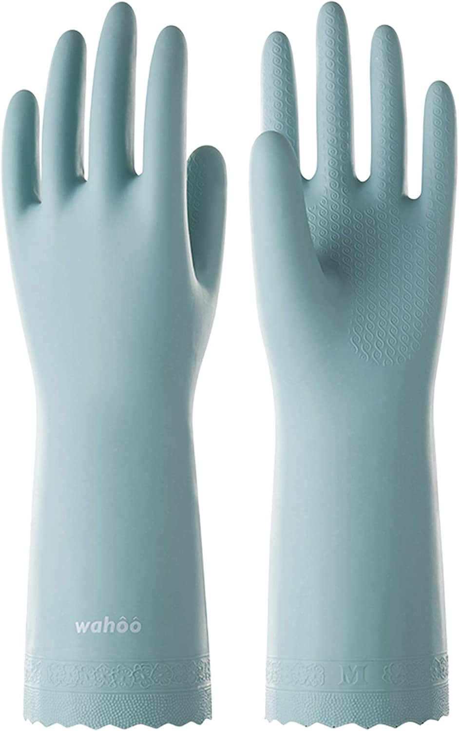 LANON Wahoo Skin-Friendly Dishwashing Cleaning Gloves, Reusable Unlined Kitchen Gloves, Non-Slip, Surf Spray, Small