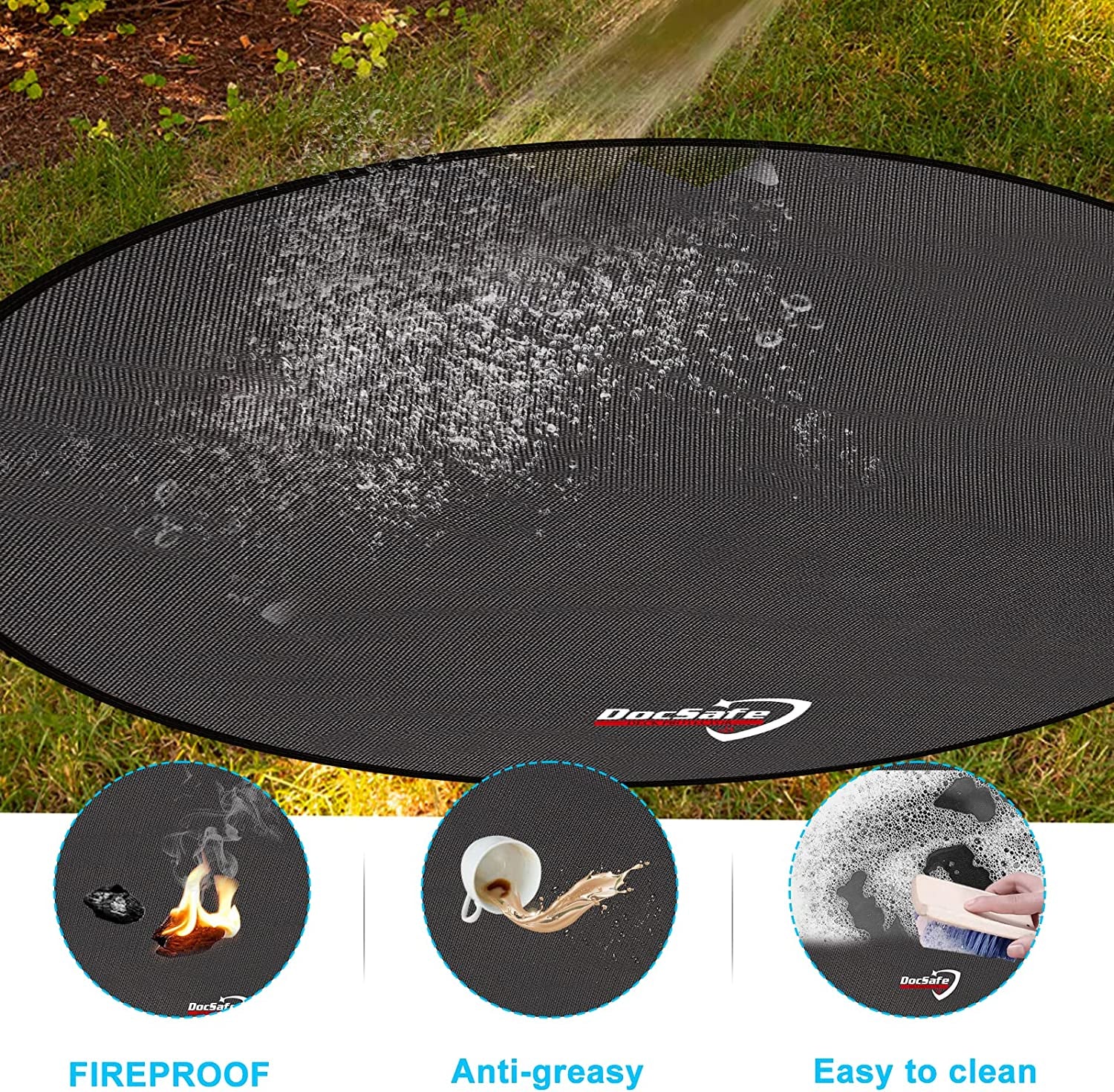 48" round Fire Pit Mat, 4-Layer under Grill Mat Deck Patio Protect Mat,Fireproof Mat/Pad for Grass Outdoor Wood Burning Fire Pit and BBQ Smoker,Portable Reusable and Waterproof,Black