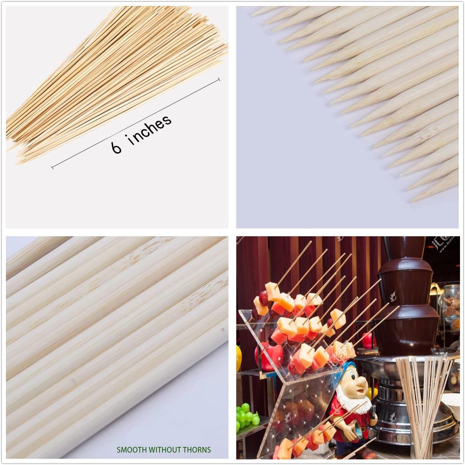 Natural Bamboo Skewers 200Pcs 8" for Bbq,Fruit Skewers, Grilling Kabob Skewers,Grilled Corn,Marshmallow,Chocolate Fountain and Party.Φ=3Mm