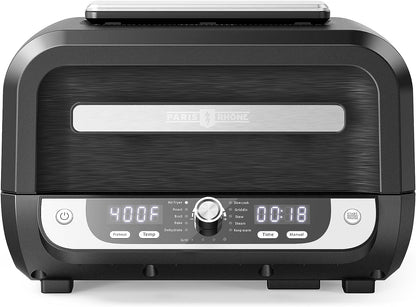 Smokeless Indoor Grill with Air Fryer,  Electric Air Fryer Grill Combo, 12-In-1 for Grill, Griddle, Slow Cook, Broil, Bake, Crisp, Roast, Dehydrate, Dual Heating Elements, Easy Knob Control