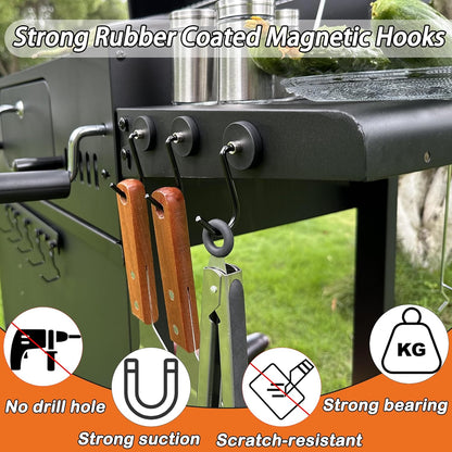 SKNOOY 4 Pack Heavy Duty Magnetic Grill Hooks, Magnet Hooks for Grill Utensils, Rust Proof Outdoor Magnetic Tools Hangers, Powerful Magnetic Hooks for BBQ Tools Refrigerator Locker Kitchen Office