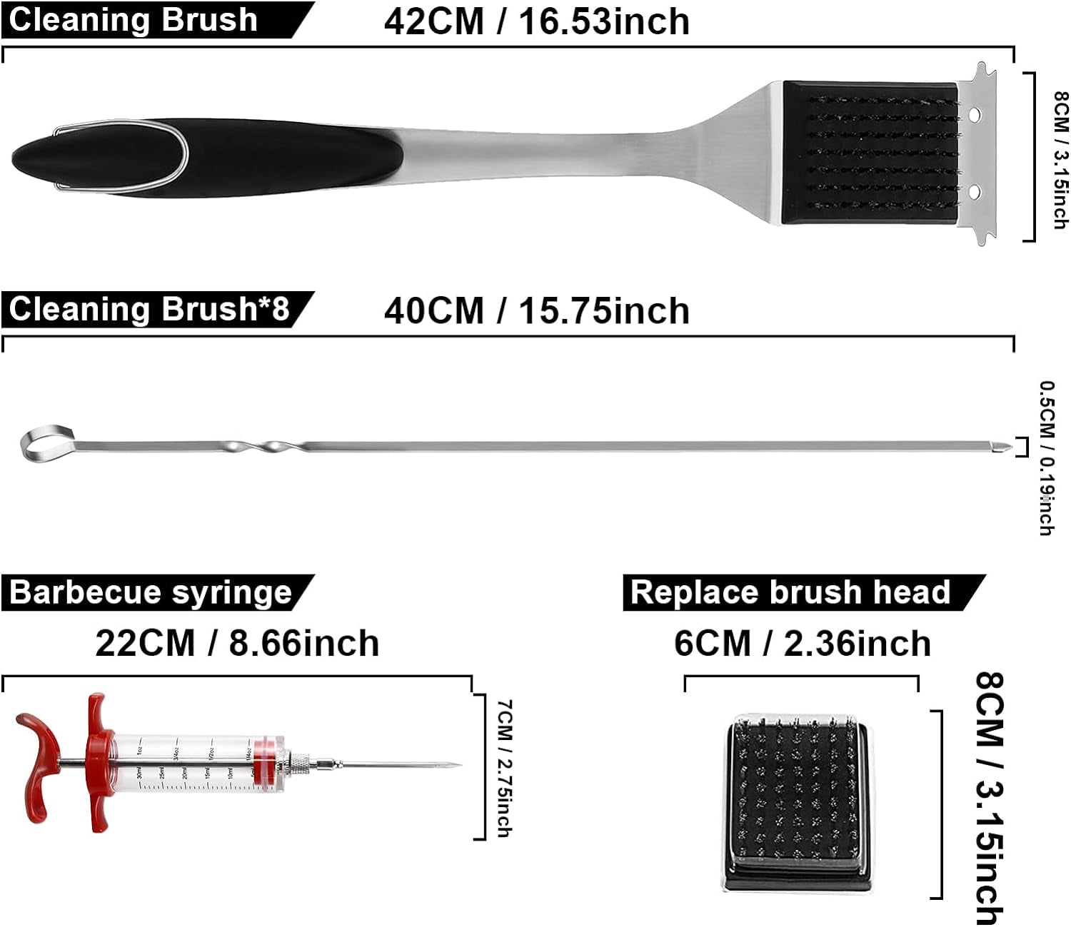 BBQ Tools Grill Tools Set, 15PCS Heavy-Duty Stainless Steel Grill Tools Grilling Accessories, 18 Inches Grill Accessories Grilling Gifts for Men