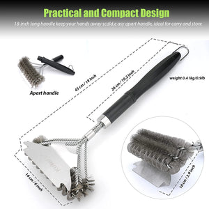 3 in 1 Grill Brushes and Scrapers, Bristle Free and Wire BBQ Cleaning Kits, Safe 18" Stainless Grill Cleaner for Gas, Charbroil Grates - BBQ Accessories and Gifts for Men Husband Boyfriend