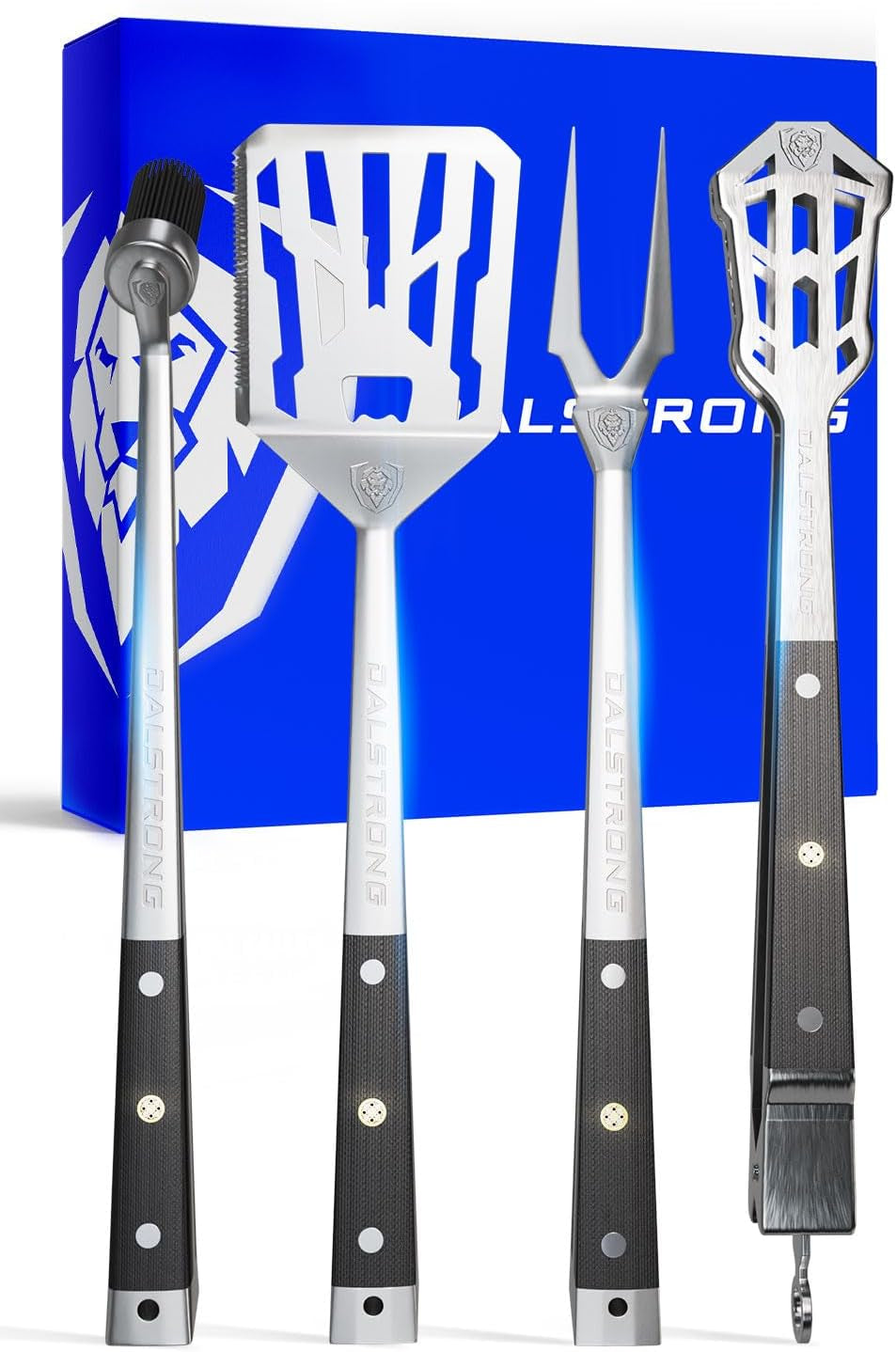 4-Piece Professional BBQ Pitmaster Grill Set - Premium High-Carbon Stainless Steel Grilling Accessories - 18 Inch Length - Silicone Brush, Spatula, Tongs, Fork - G10 Handles Kitchen Set