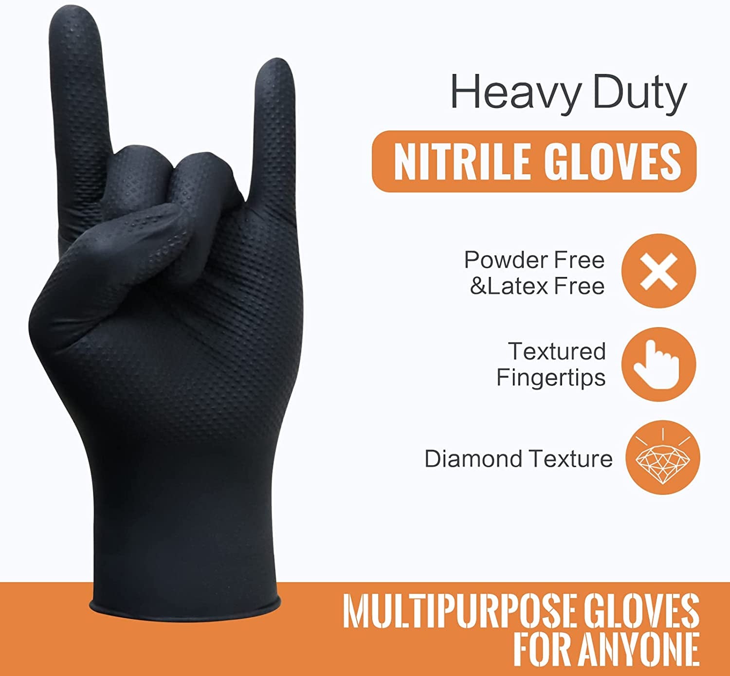 Black Raised Diamond Texture 8 Mil Nitrile Xlarge Glove Latex & Powder Free 100 Count Black Nitrile Disposable Glove