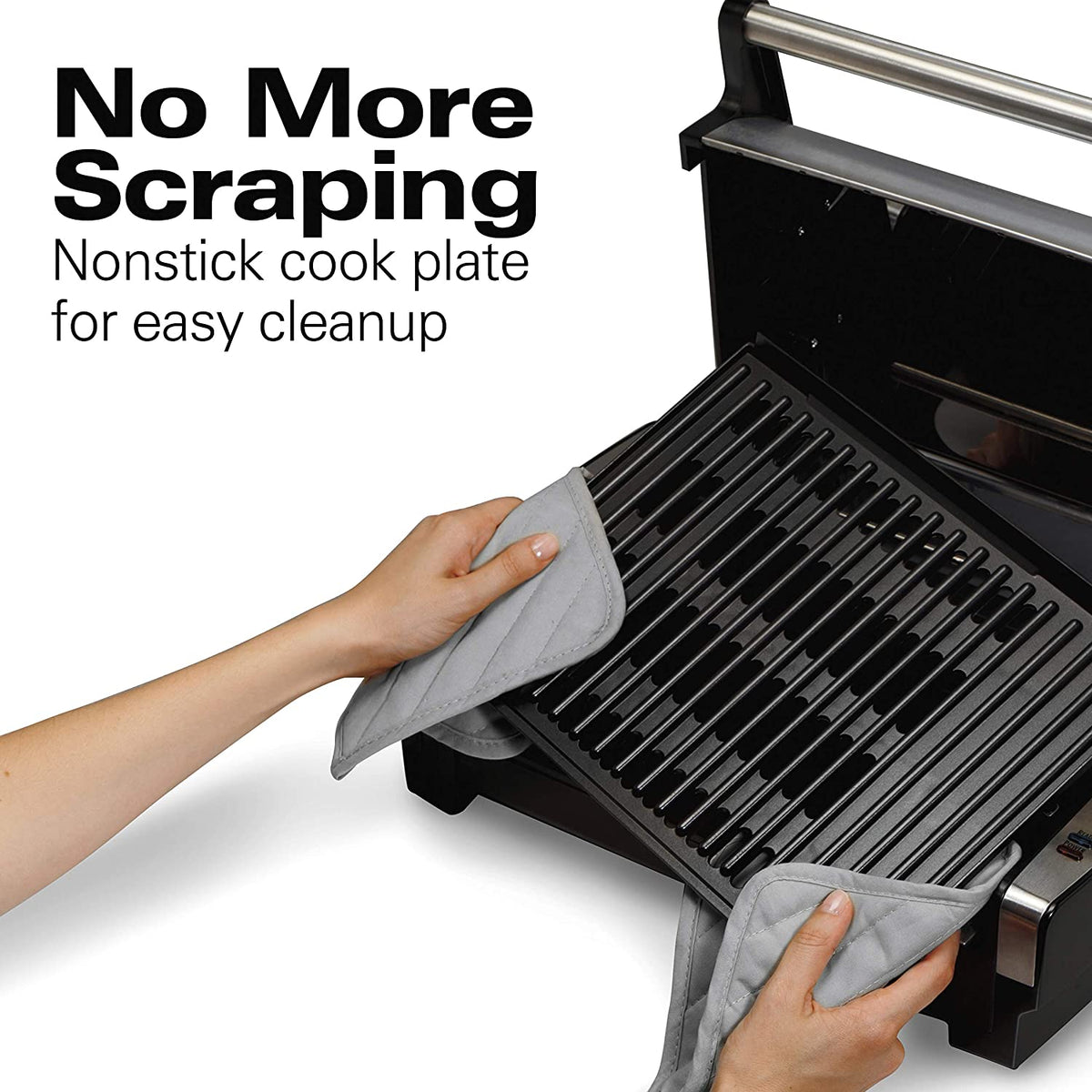 Electric Indoor Searing Grill with Adjustable Temperature Control to 450F, Removable Nonstick Grate, 118 Sq. In. Surface Serves 6, Stainless Steel