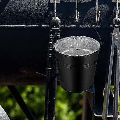 Drip Grease Bucket Can with 12 Pieces Disposable Foil Liners Grills Bucket Liners Wood Pellet Grills Replacement for Camp Wood Pellet Grill BBQ Accessories (Black)