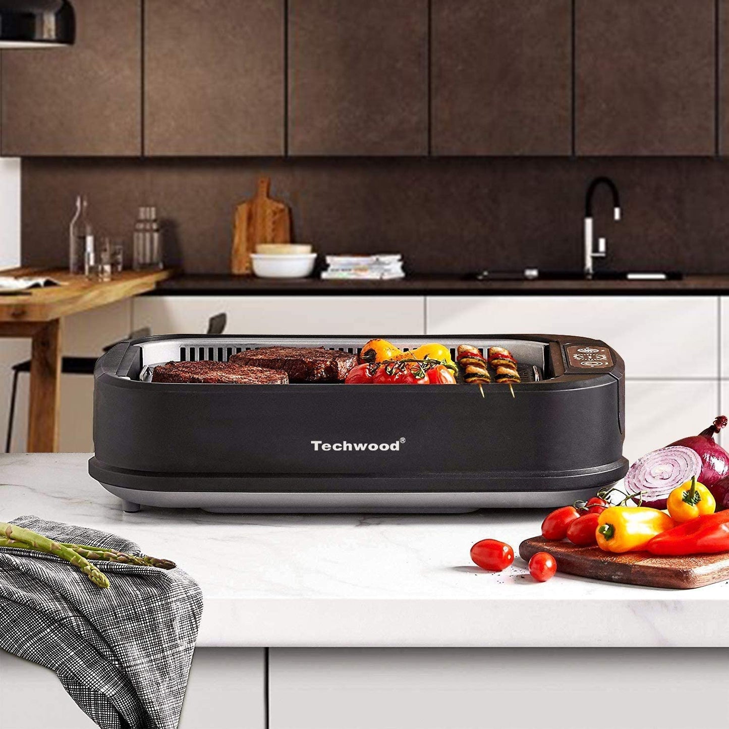 Indoor Grill,  1500W Smokeless Electric Grill with 2 In1 Nonstick Grill/Griddle Plates, Portable Korean BBQ Grill with 6-Level Control, Glass Lid, Dishwasher Safe, Double Plates, Black