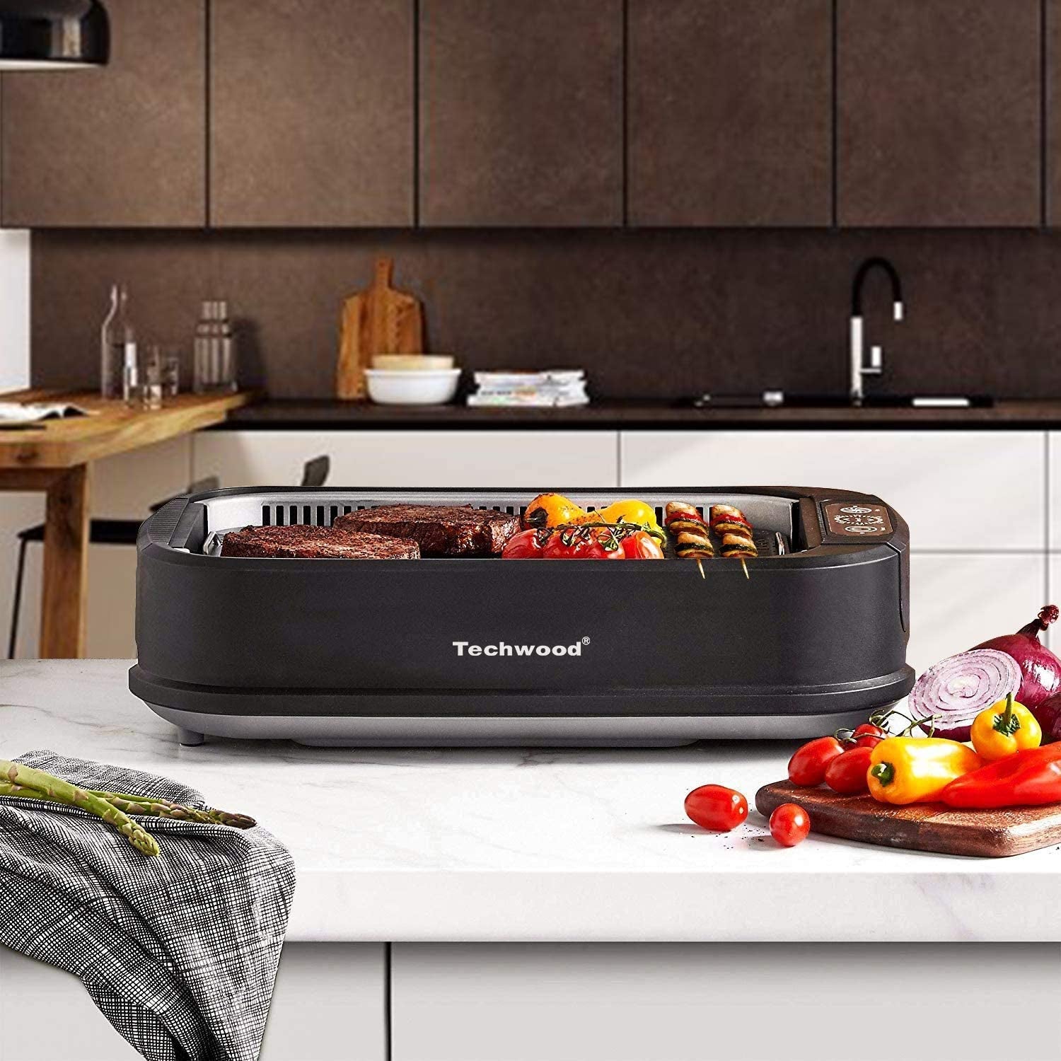 Indoor Grill,  1500W Smokeless Electric Grill with 2 In1 Nonstick Grill/Griddle Plates, Portable Korean BBQ Grill with 6-Level Control, Glass Lid, Dishwasher Safe, Double Plates, Black