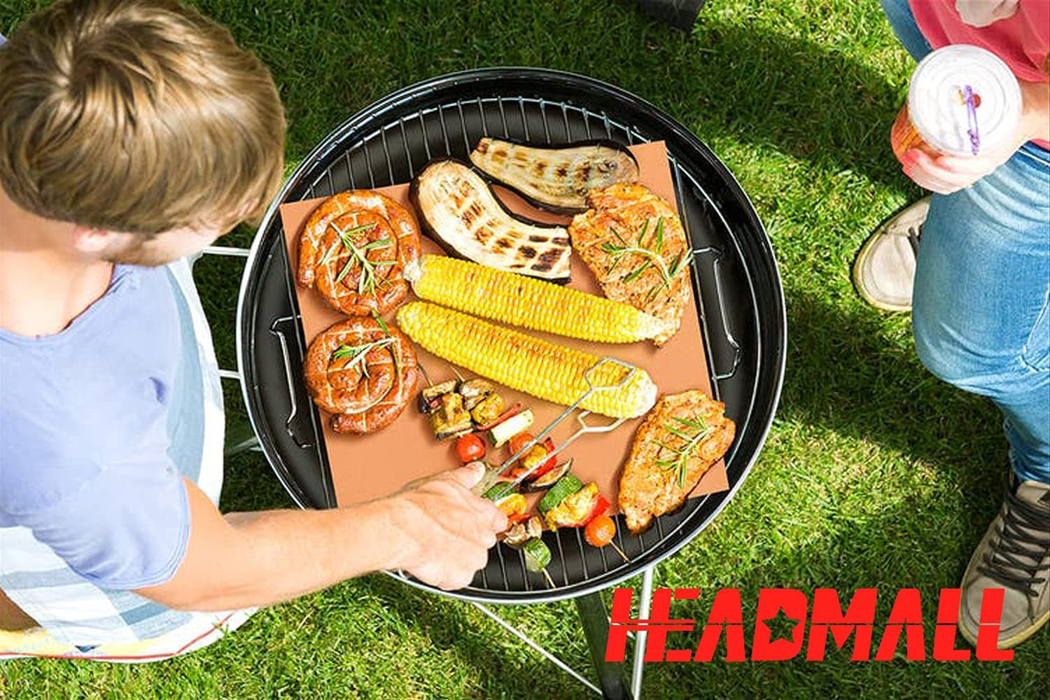 Copper Grill Mats Set of 5, Grill Mats Non Stick, BBQ Grill Mat & Baking -Reusable and Easy to Clean-Bbq Mats for Electric Gas Charcoal Grill