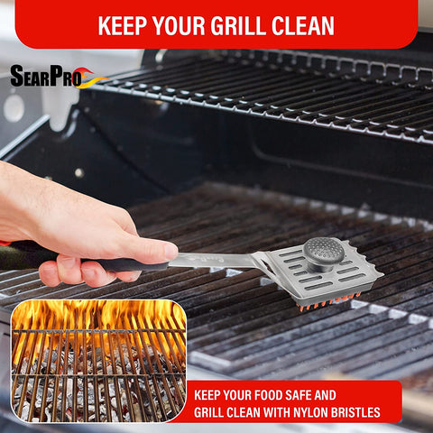 Image of 4-In1 Grill Brush BBQ Cleaner Scraper Barbecue Tool Accessories Kit Heat Resistant Nylon Bristle Spatula Outdoor Smoker Black Stone Grate Cast Iron Spatula Non-Wire Brush Combo